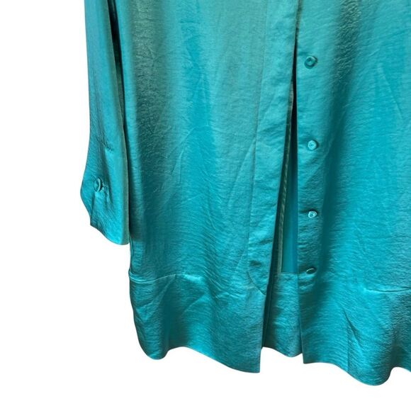 Bevza Teal Satin Button-Up Shirt - Picture 4 of 8